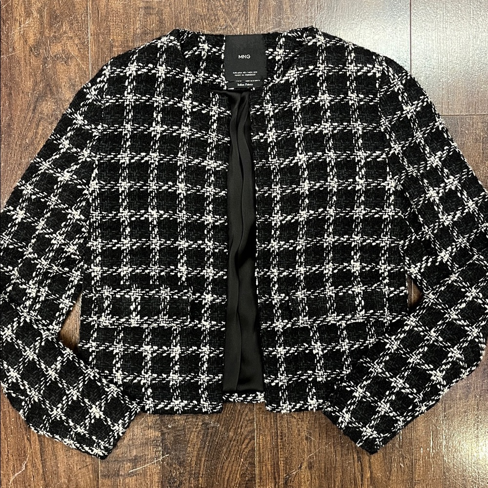 Mango Womens Black White Tweed Jacket Blazer XS
